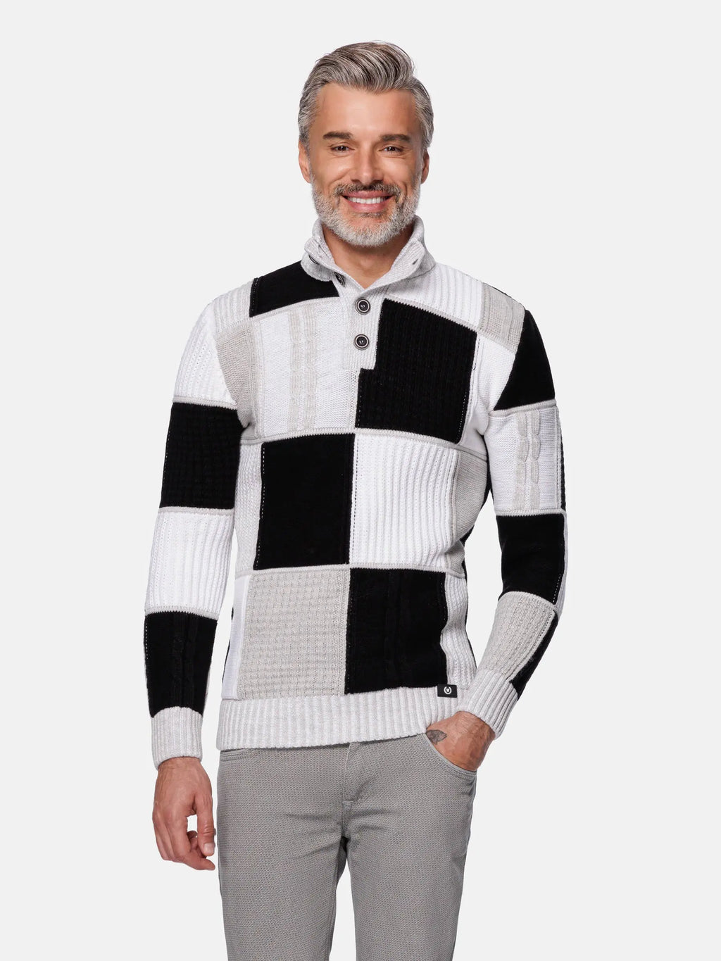 Strickwaren mit Cambridge-Muster, schwarz-weiß