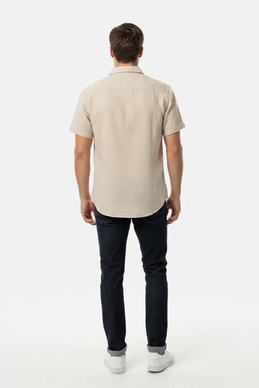 Quarn Beige overhemd korte mouw