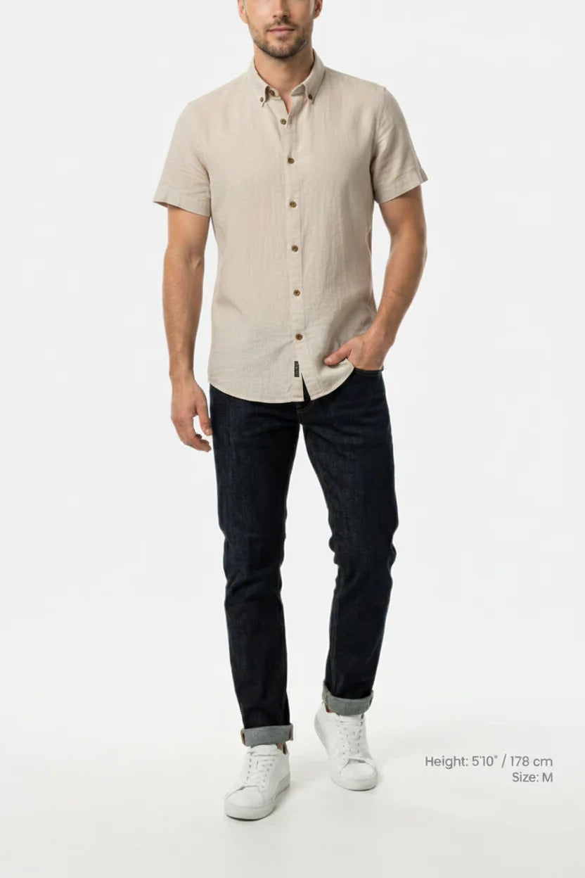 Quarn Beige overhemd korte mouw